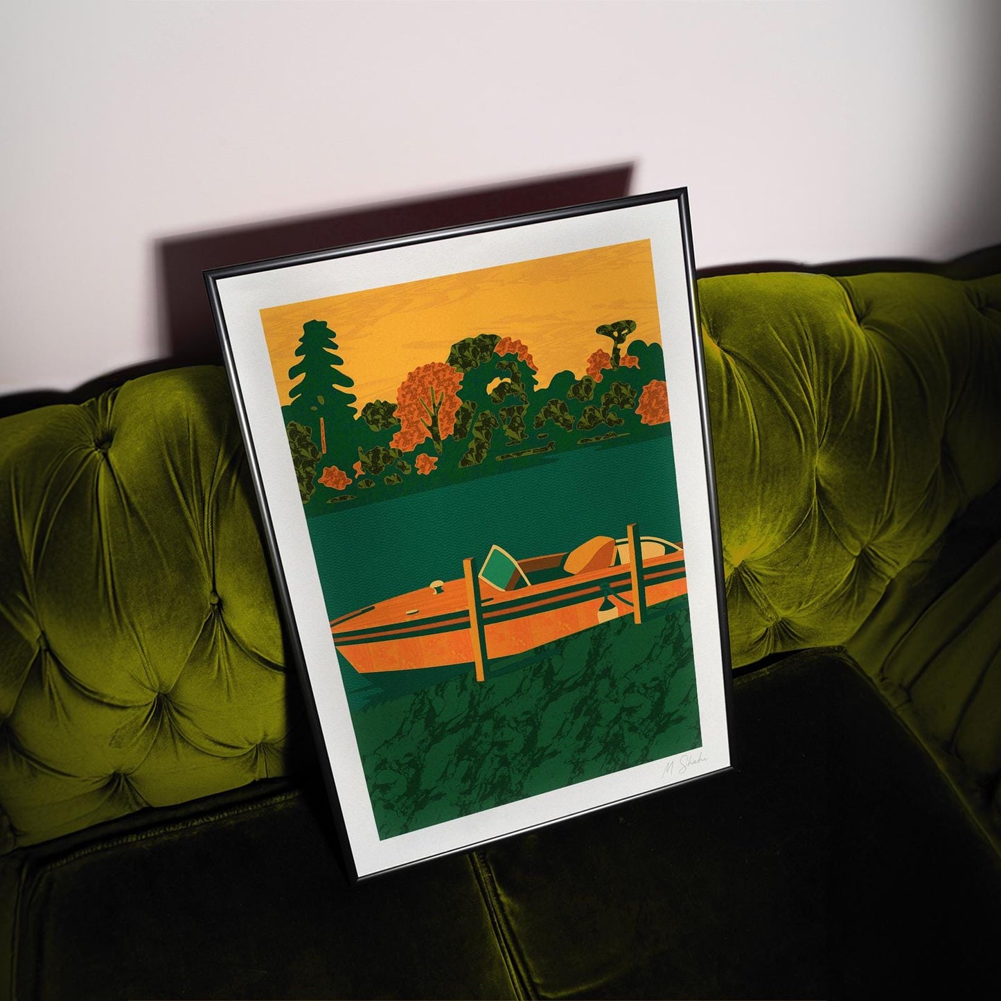 Mid-Century Modern Boat Art Print: Abstract Lake Giclée on Hahnemühle Paper