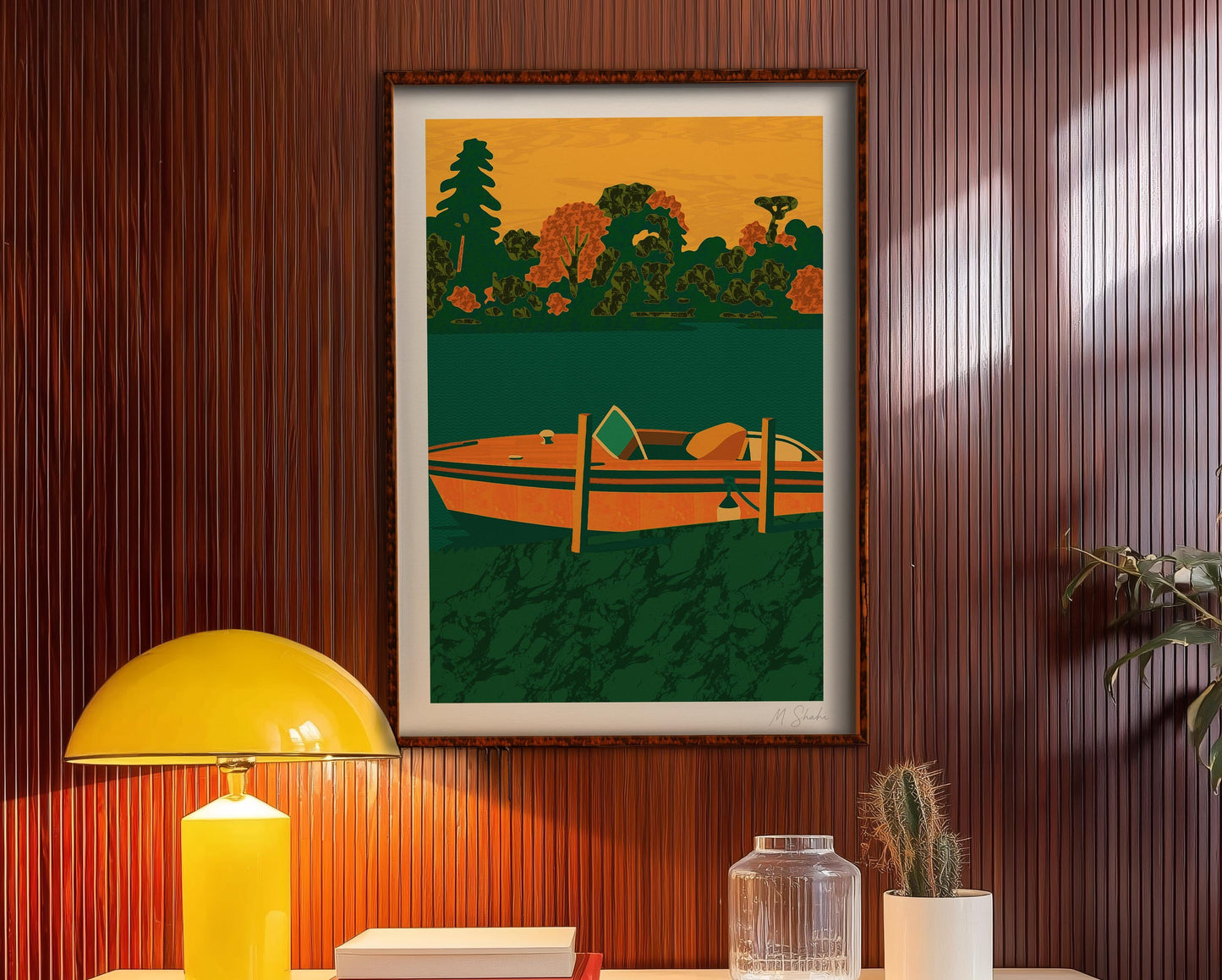 Mid-Century Modern Boat Art Print: Abstract Lake Giclée on Hahnemühle Paper