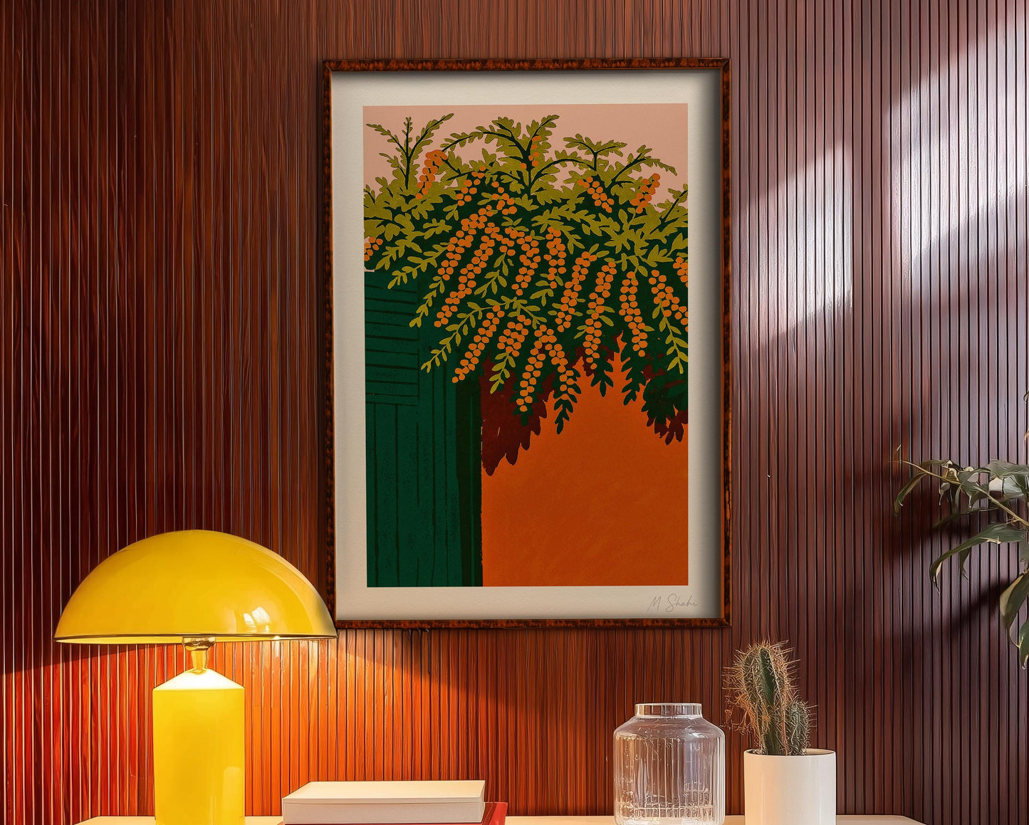 Terracotta Garden Art Print: Mid-Century Modern Giclée, Hahnemühle Paper