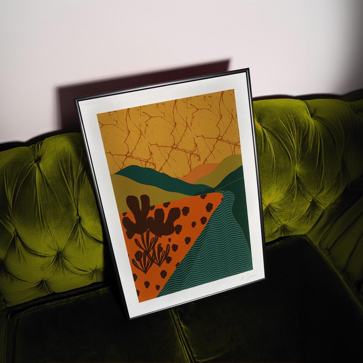 Mid-Century Modern Landscape Art Print: Abstract River Bend Giclée