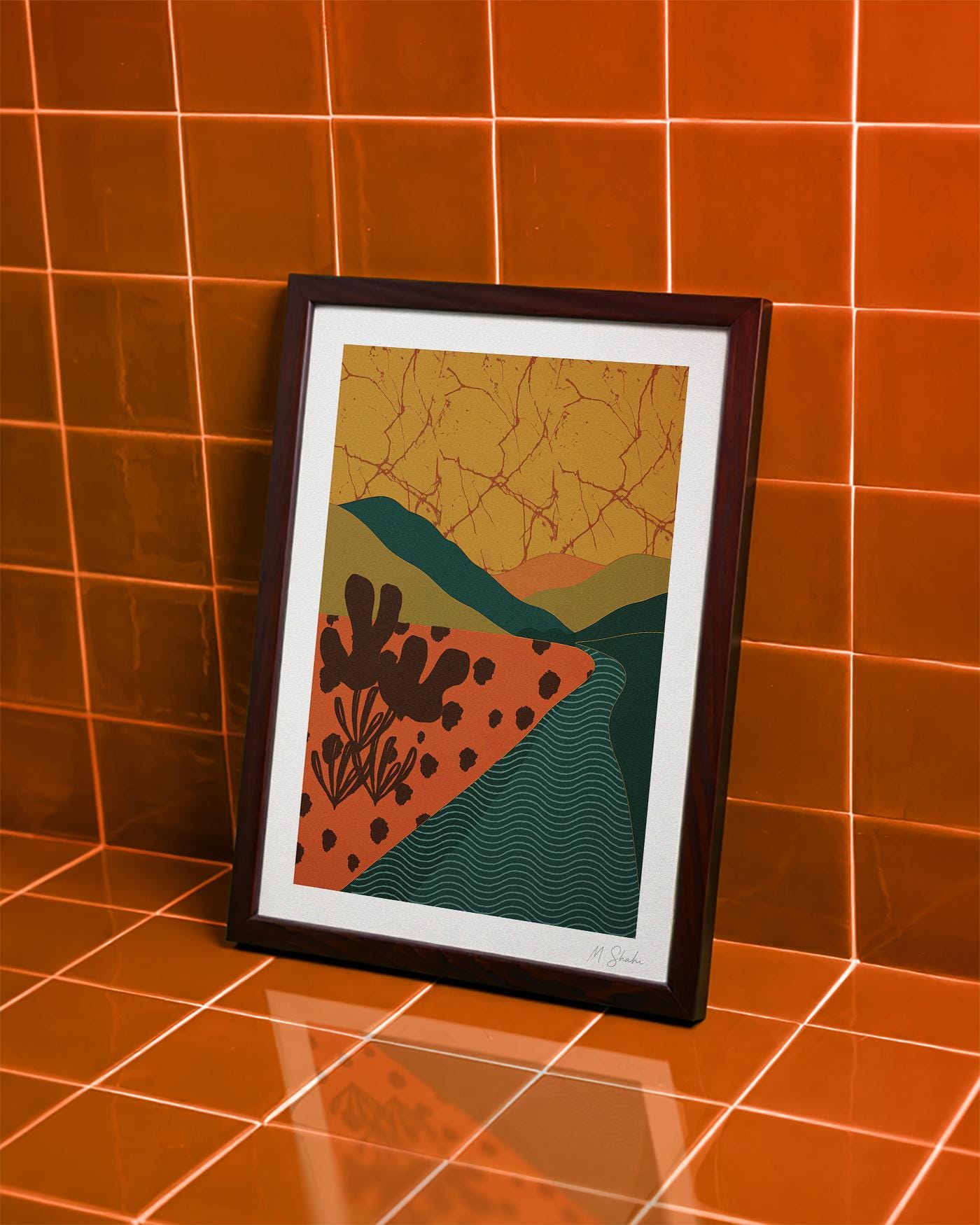 Mid-Century Modern Landscape Art Print: Abstract River Bend Giclée