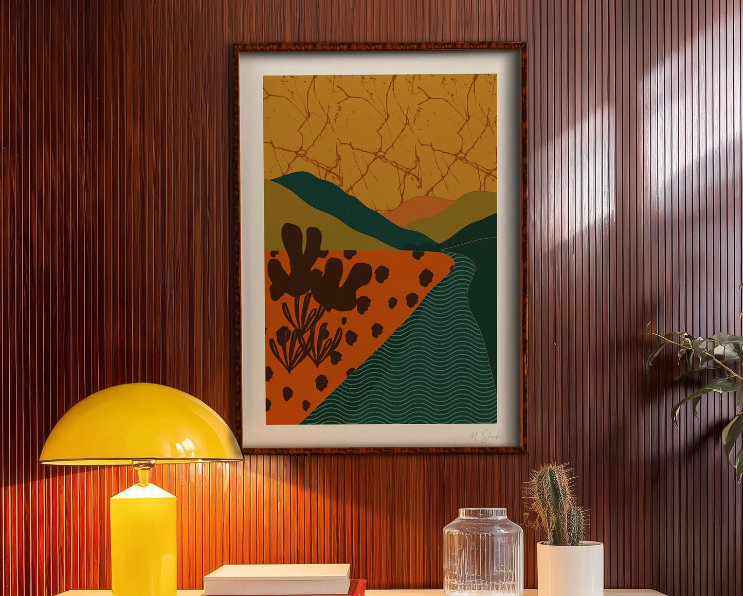 Mid-Century Modern Landscape Art Print: Abstract River Bend Giclée