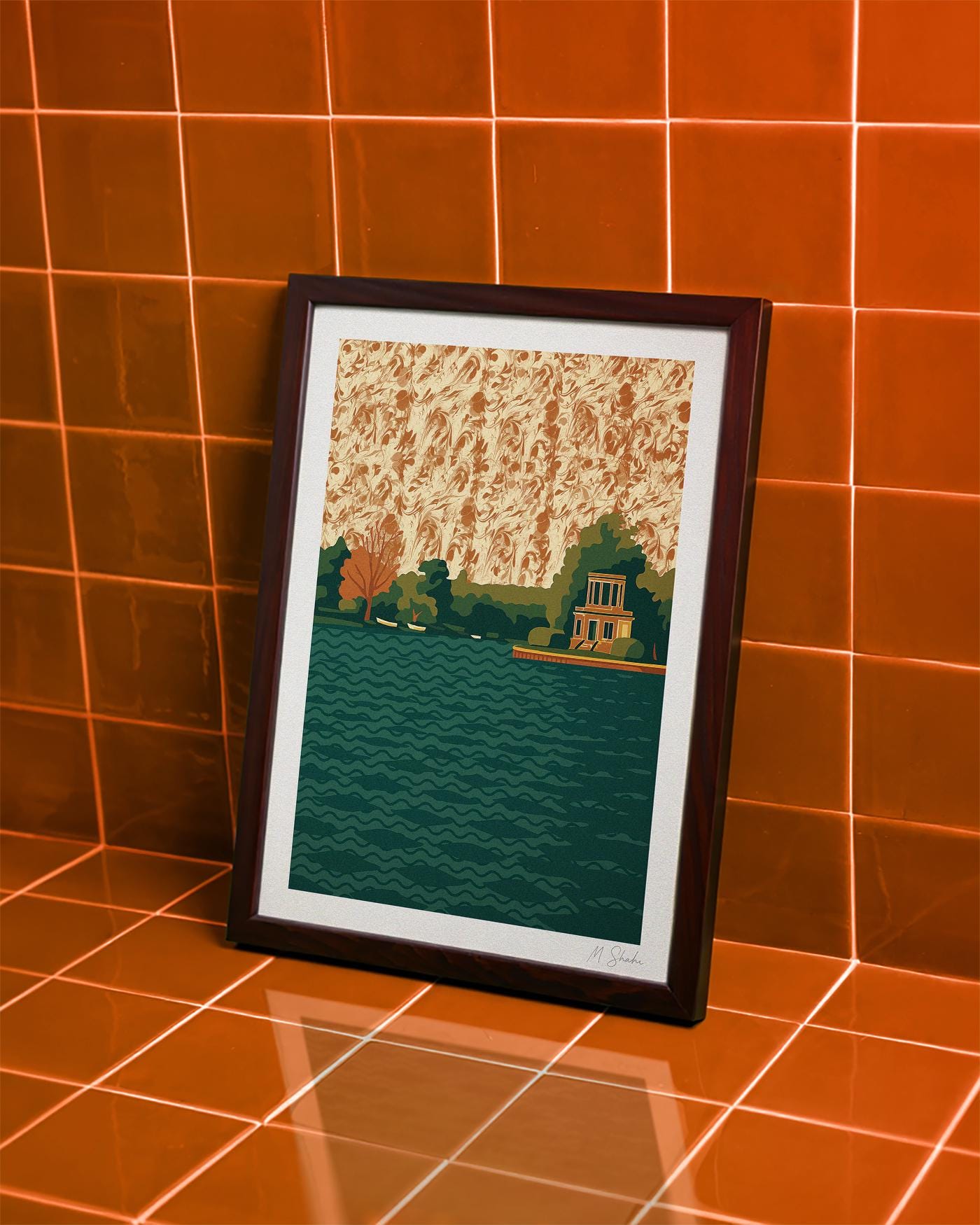 Marbled Sky Lake Giclée Print: Mid-Century Modern Abstract Art