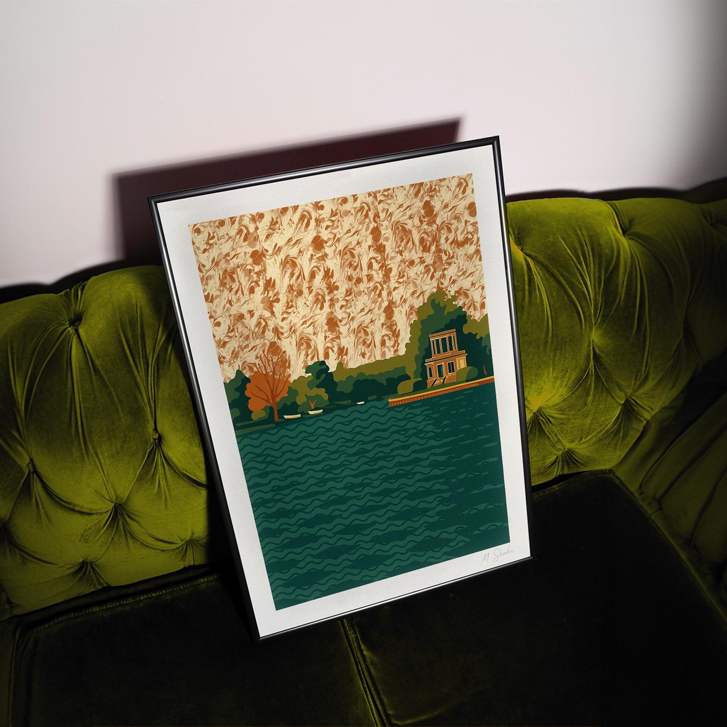 Marbled Sky Lake Giclée Print: Mid-Century Modern Abstract Art