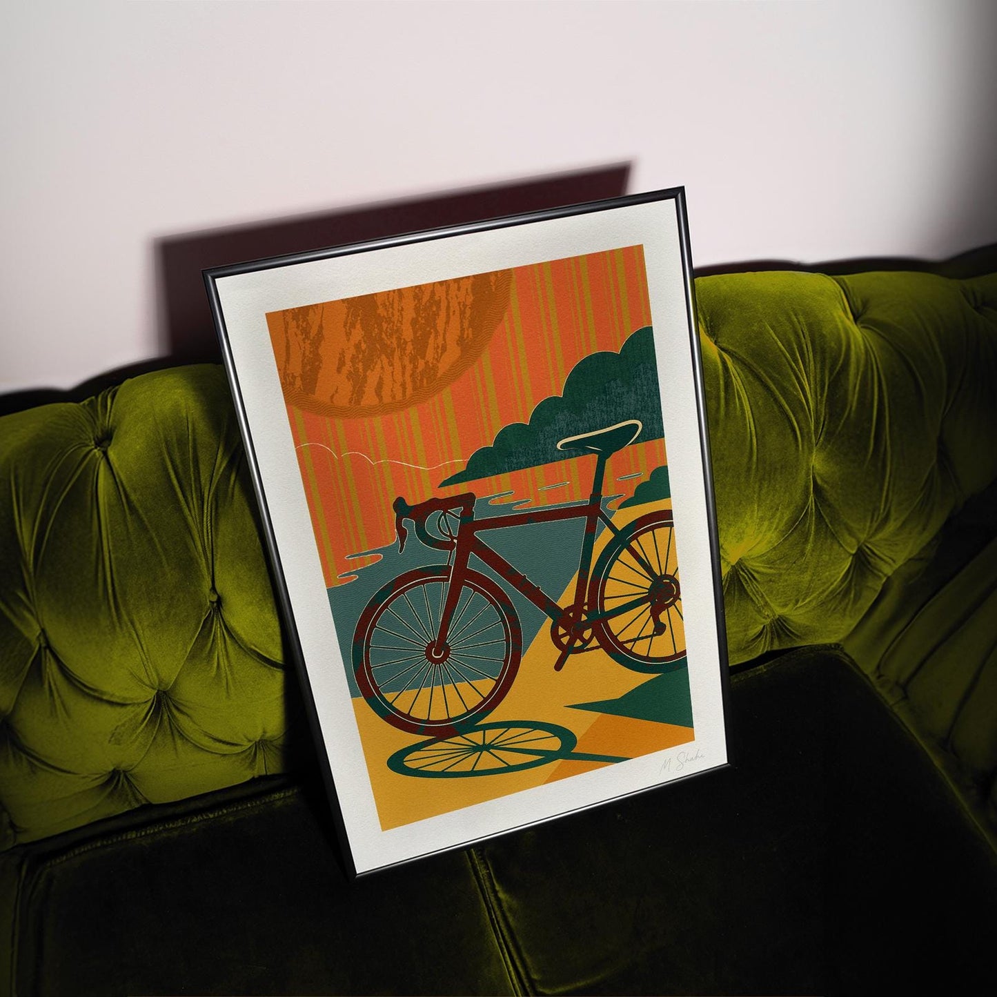Sunset Ride Cycling Art Print: Mid-Century Modern Giclée on Hahnemühle Paper
