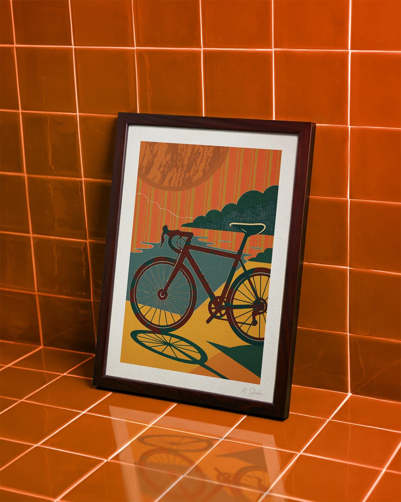 Sunset Ride Cycling Art Print: Mid-Century Modern Giclée on Hahnemühle Paper