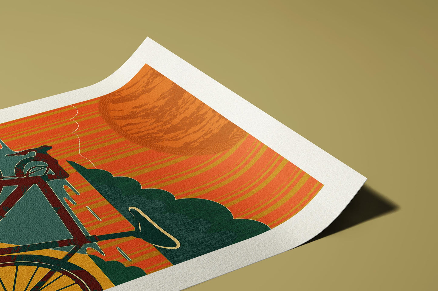 Sunset Ride Cycling Art Print: Mid-Century Modern Giclée on Hahnemühle Paper