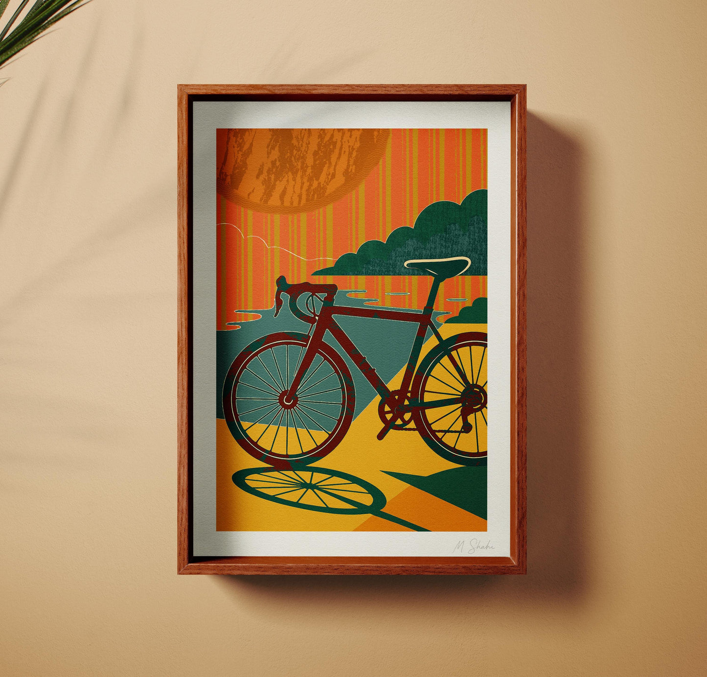 Sunset Ride Cycling Art Print: Mid-Century Modern Giclée on Hahnemühle Paper