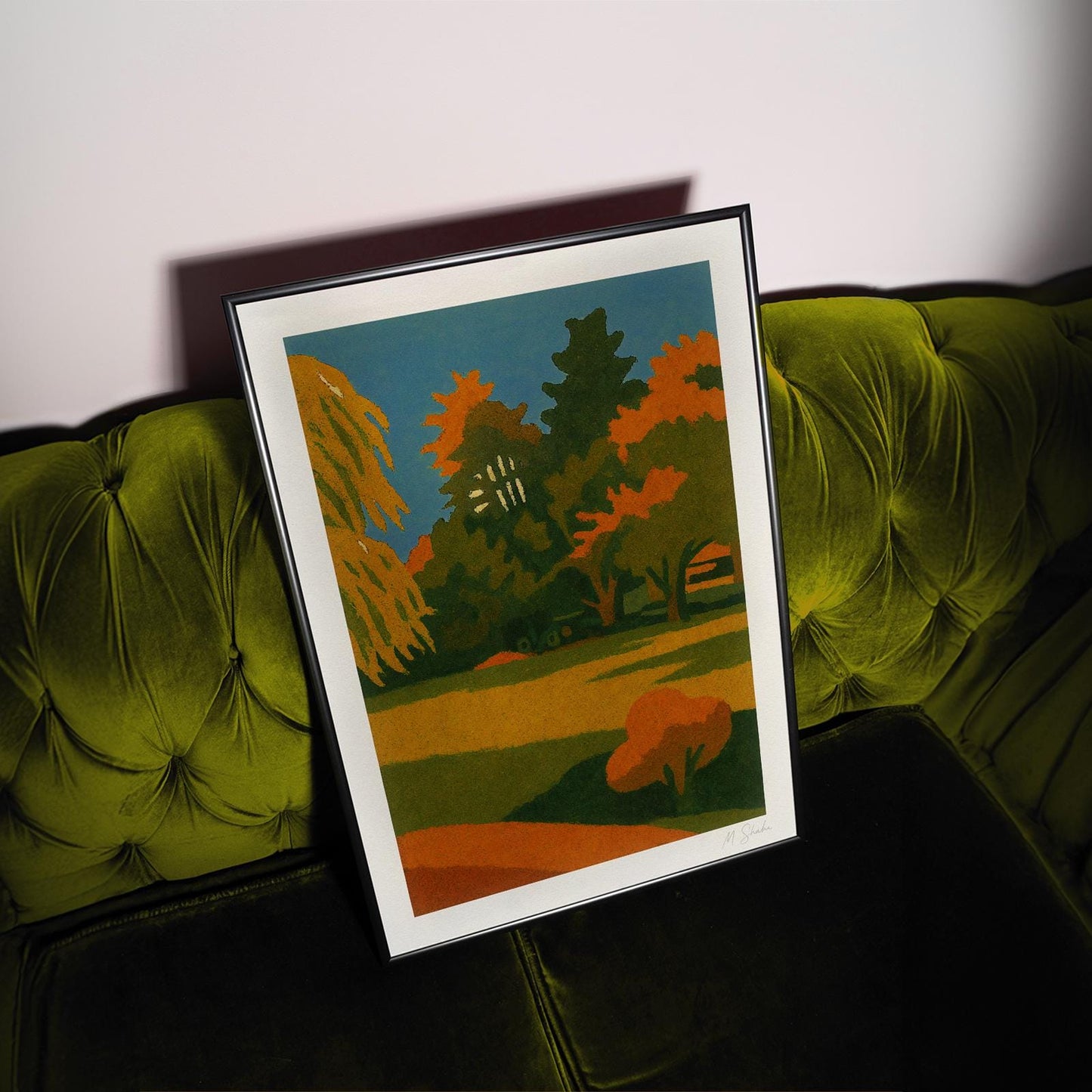 Golden Grove Art Print: Mid-Century Modern Landscape on Hahnemühle Paper