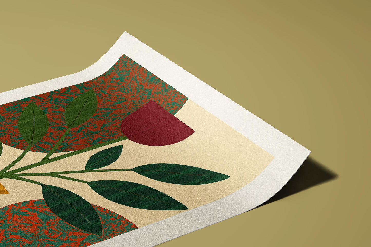 Mid-Century Modern Botanical Art Print: Golden Vase Giclée, Hahnemühle Paper