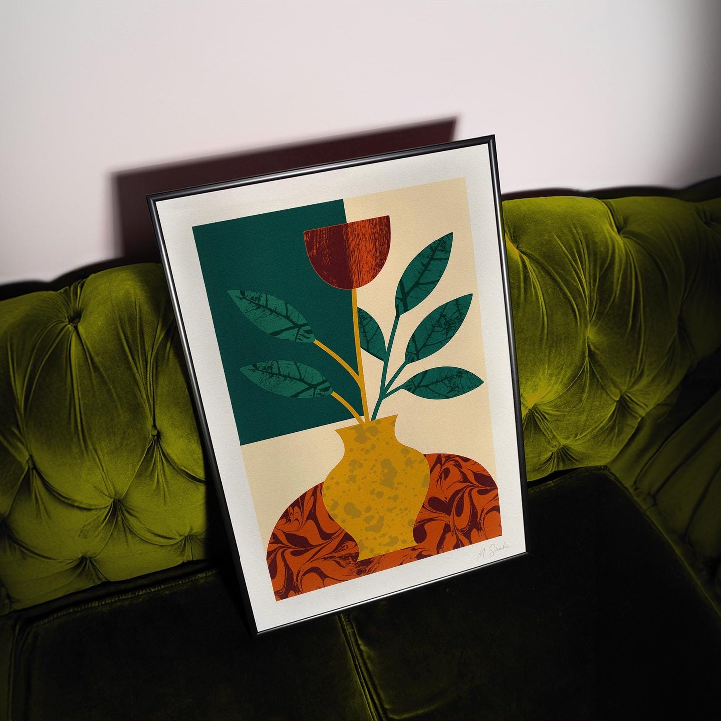 Botanical Art Print: Mid-Century Modern Golden Vase Giclée