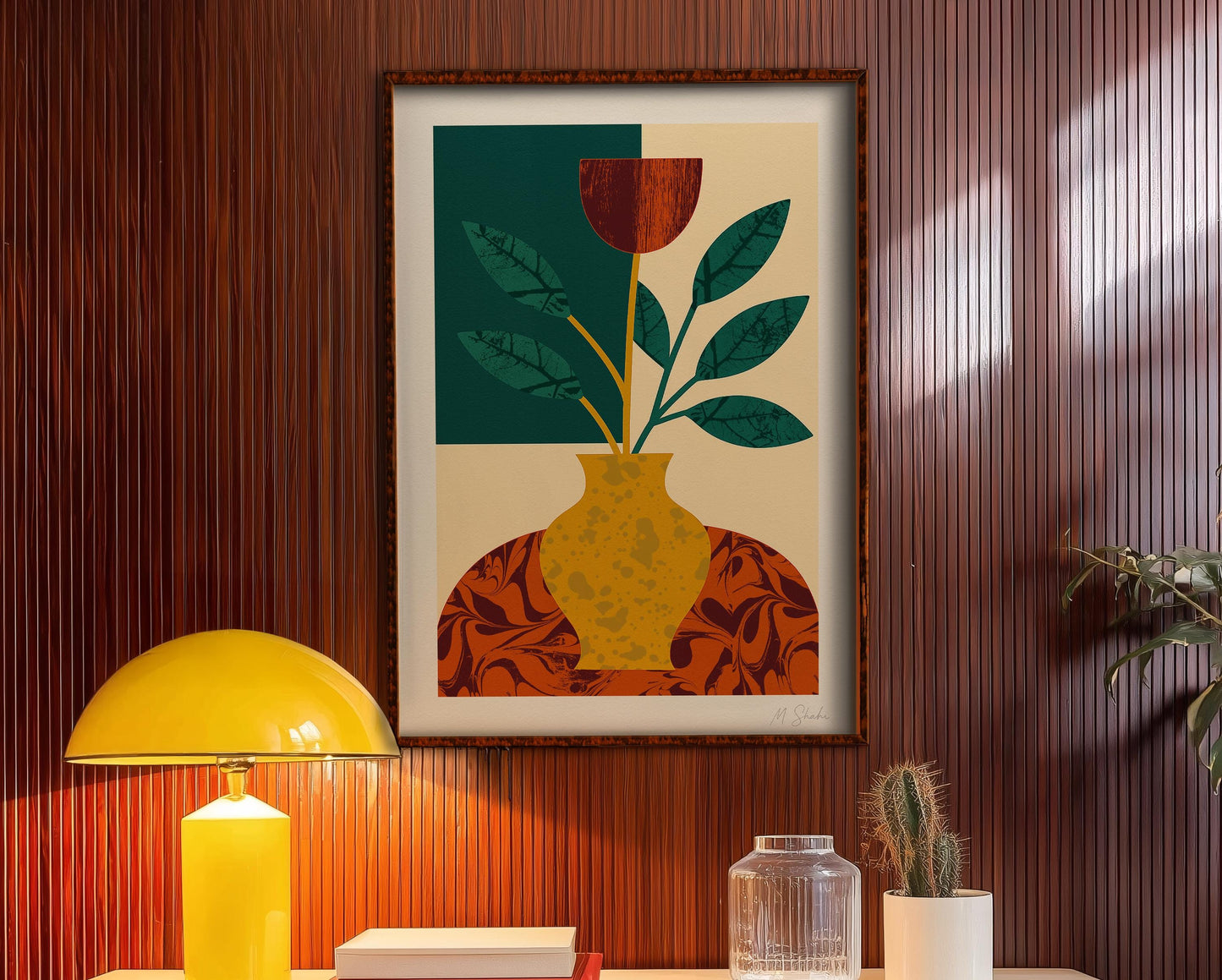 Botanical Art Print: Mid-Century Modern Golden Vase Giclée