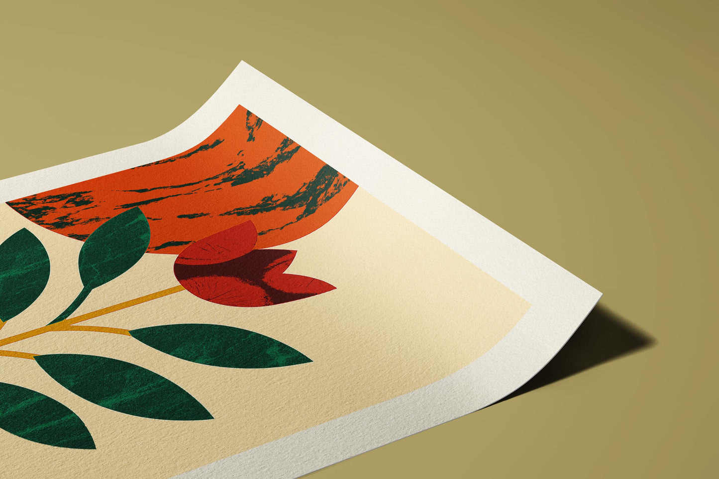 Golden Vase Art Print: Mid-Century Modern Botanical Giclée