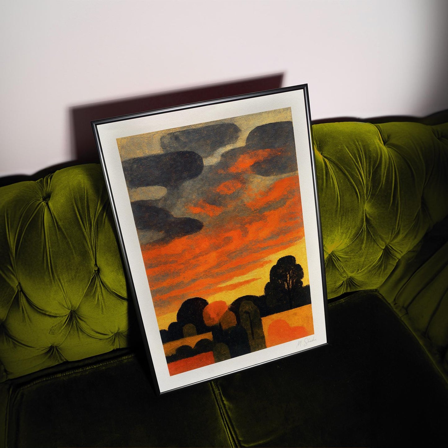 Mid-Century Modern Sunset Wall Art Print: Abstract Fire Dusk, Giclée on Hahnemühle