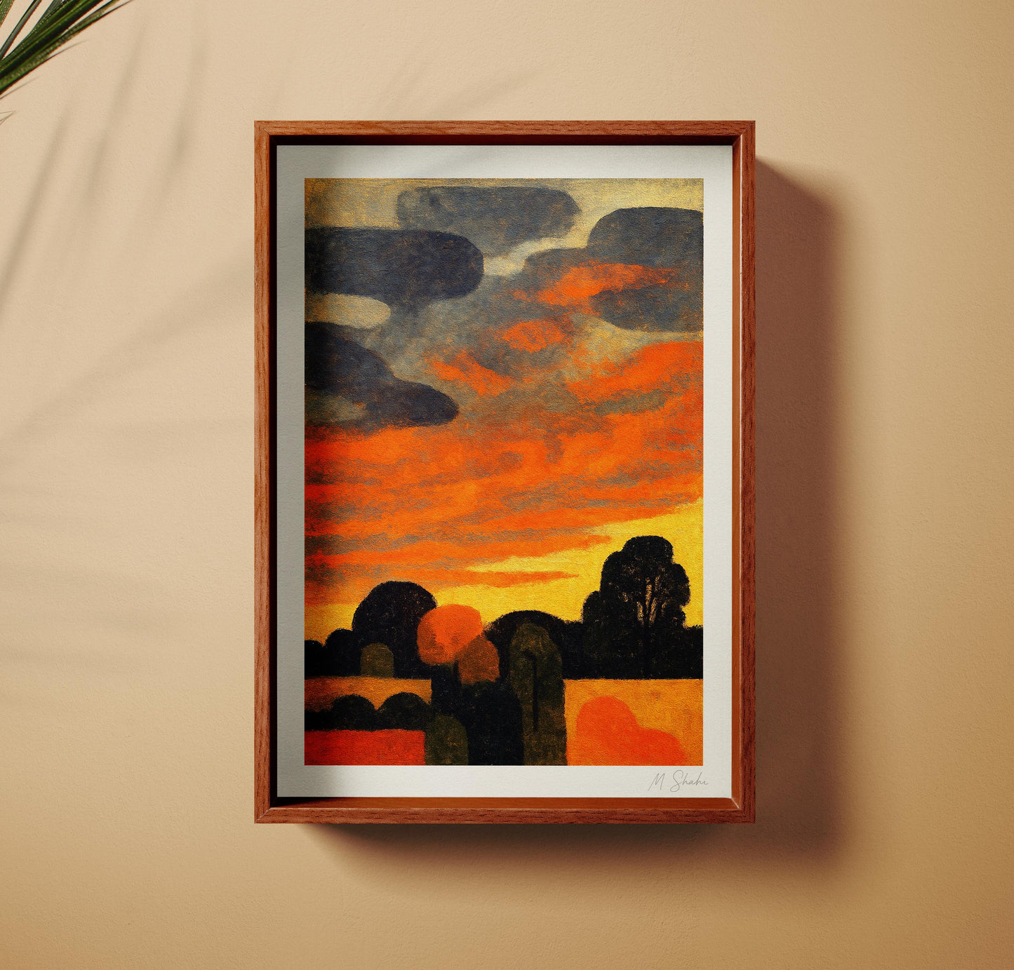 Mid-Century Modern Sunset Wall Art Print: Abstract Fire Dusk, Giclée on Hahnemühle