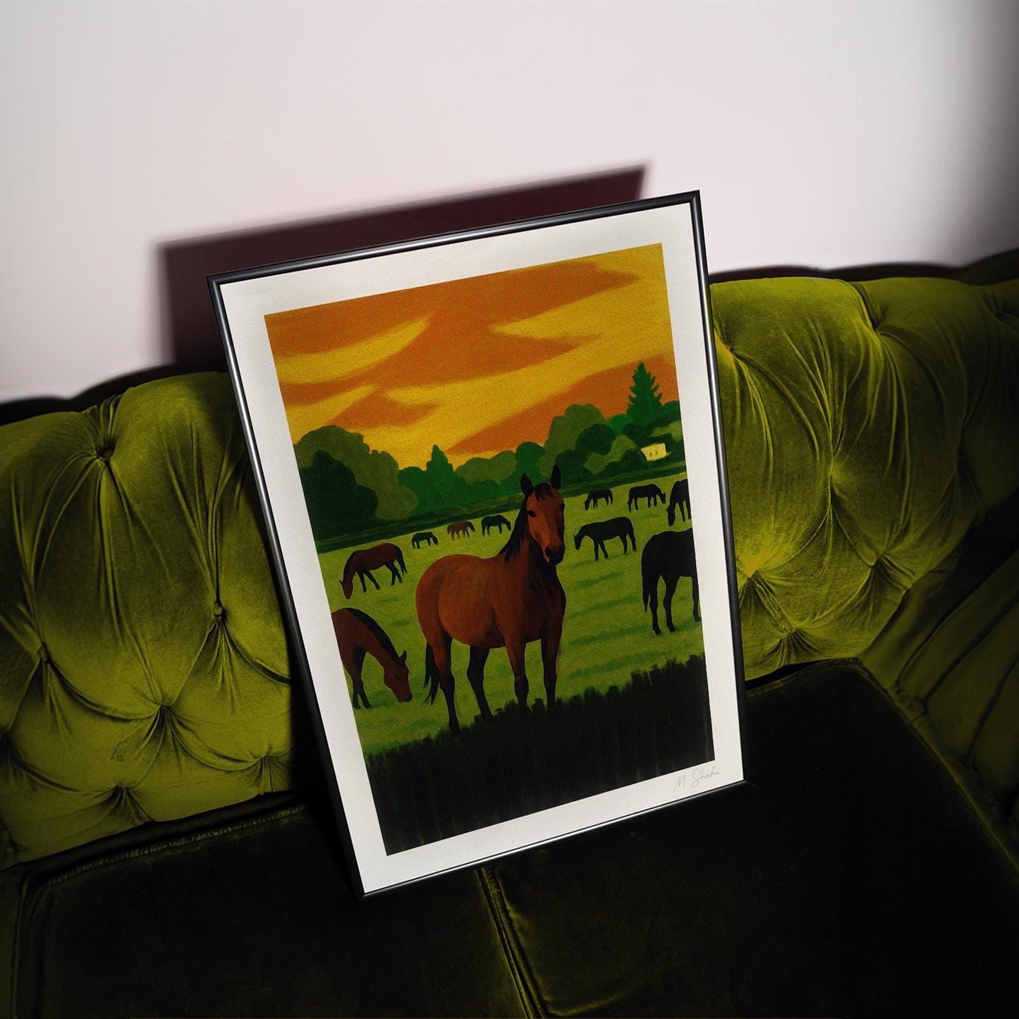 Mid-Century Modern Horse Wall Art Print: Abstract Landscape Art, Giclée on Hahnemühle