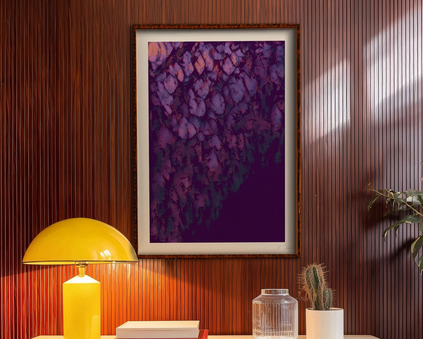 Mid-Century Violet Ivy Botanical Art Print: Giclée Fine Wall Art
