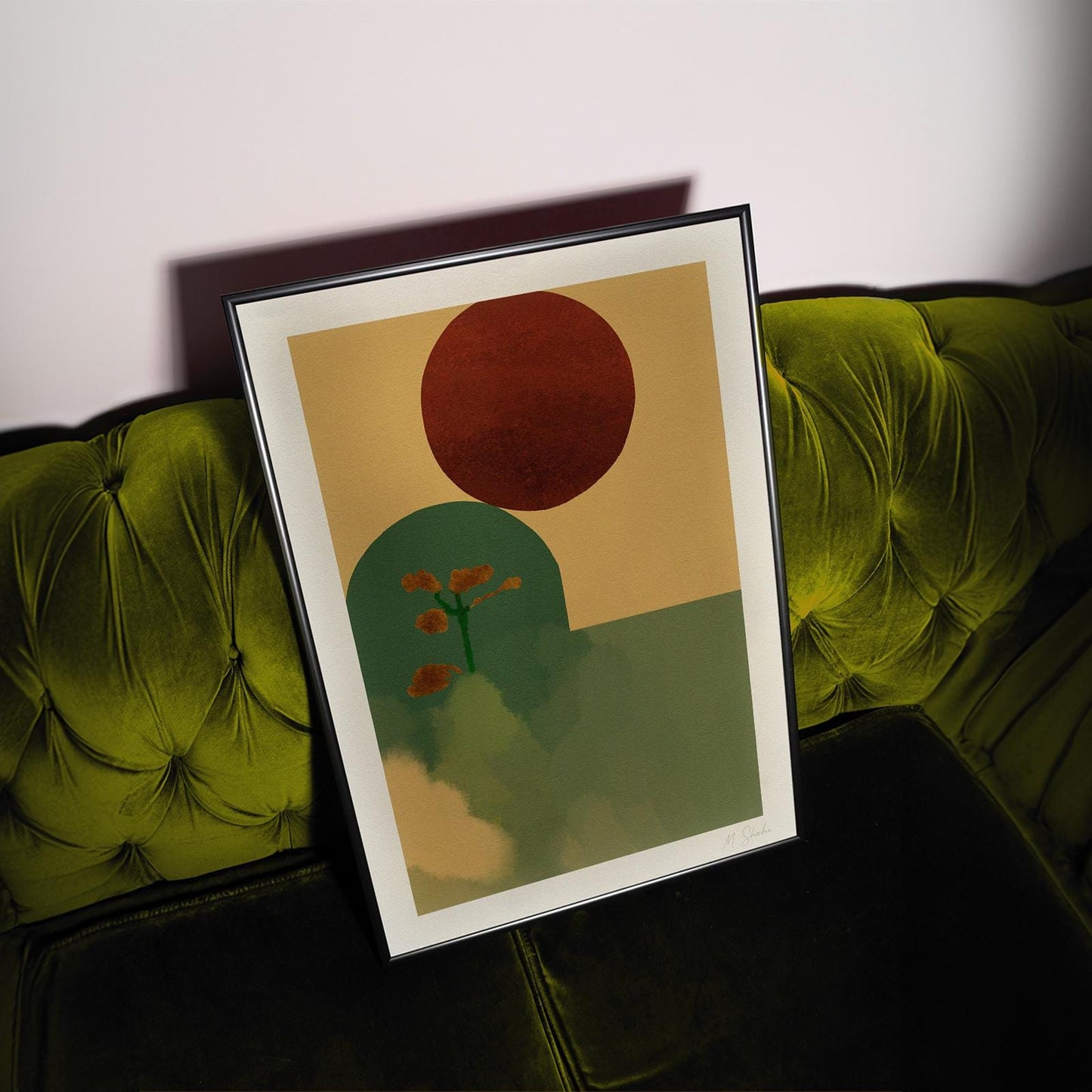 Mid-Century Landscape Wall Art Print: Sad Flower, in Rust, Sage and Ochre, Giclée Print