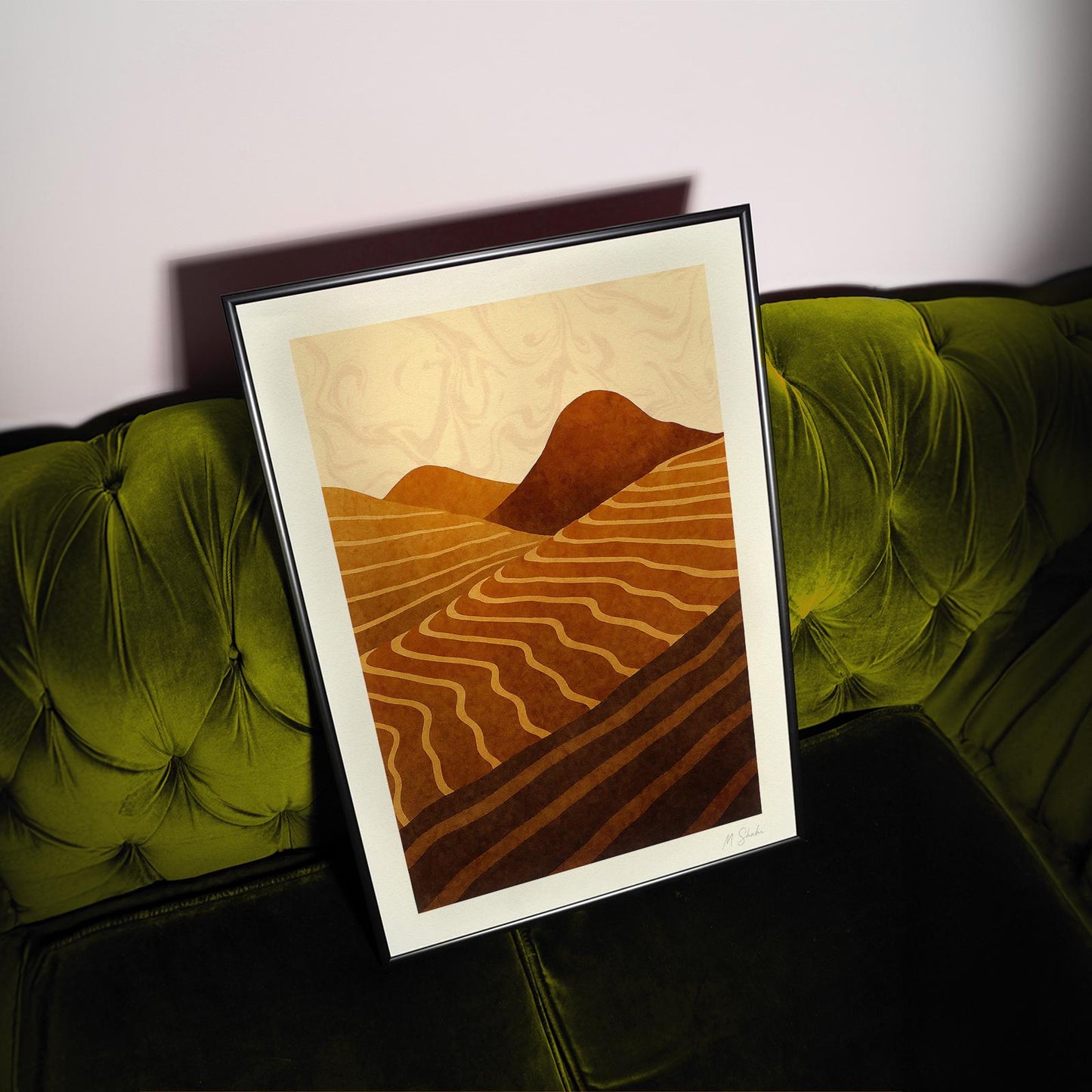 Mid-Century Abstract Landscape Print in Ochre and Sienna, Giclée Print on Hahnemühle