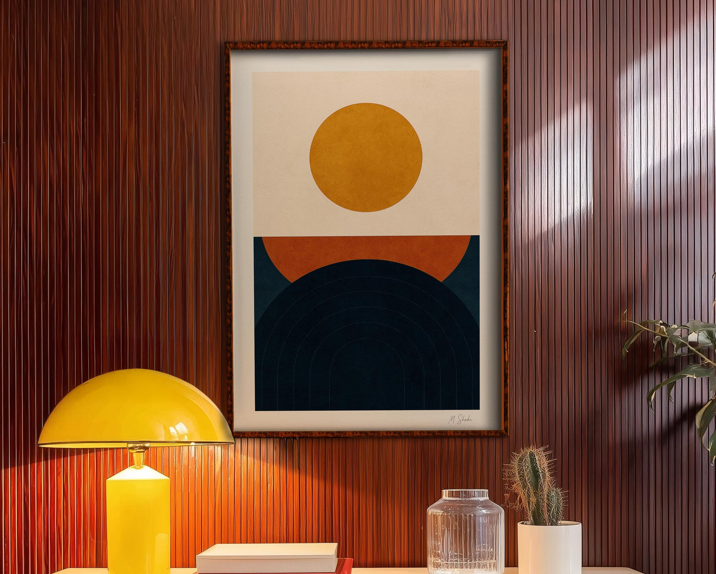 Mid-Century Geometric Giclée Art Print: Ochre, Rust and Navy Wall Art
