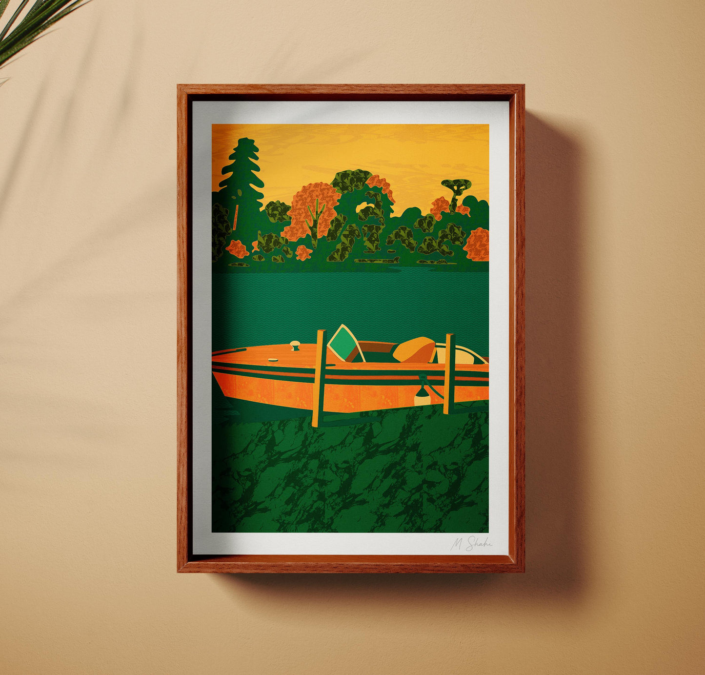 Mid-Century Modern Boat Art Print: Abstract Lake Giclée on Hahnemühle Paper