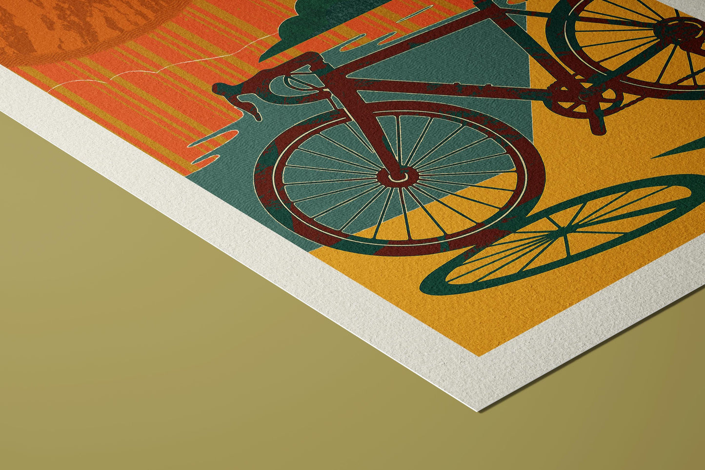 Sunset Ride Cycling Art Print: Mid-Century Modern Giclée on Hahnemühle Paper