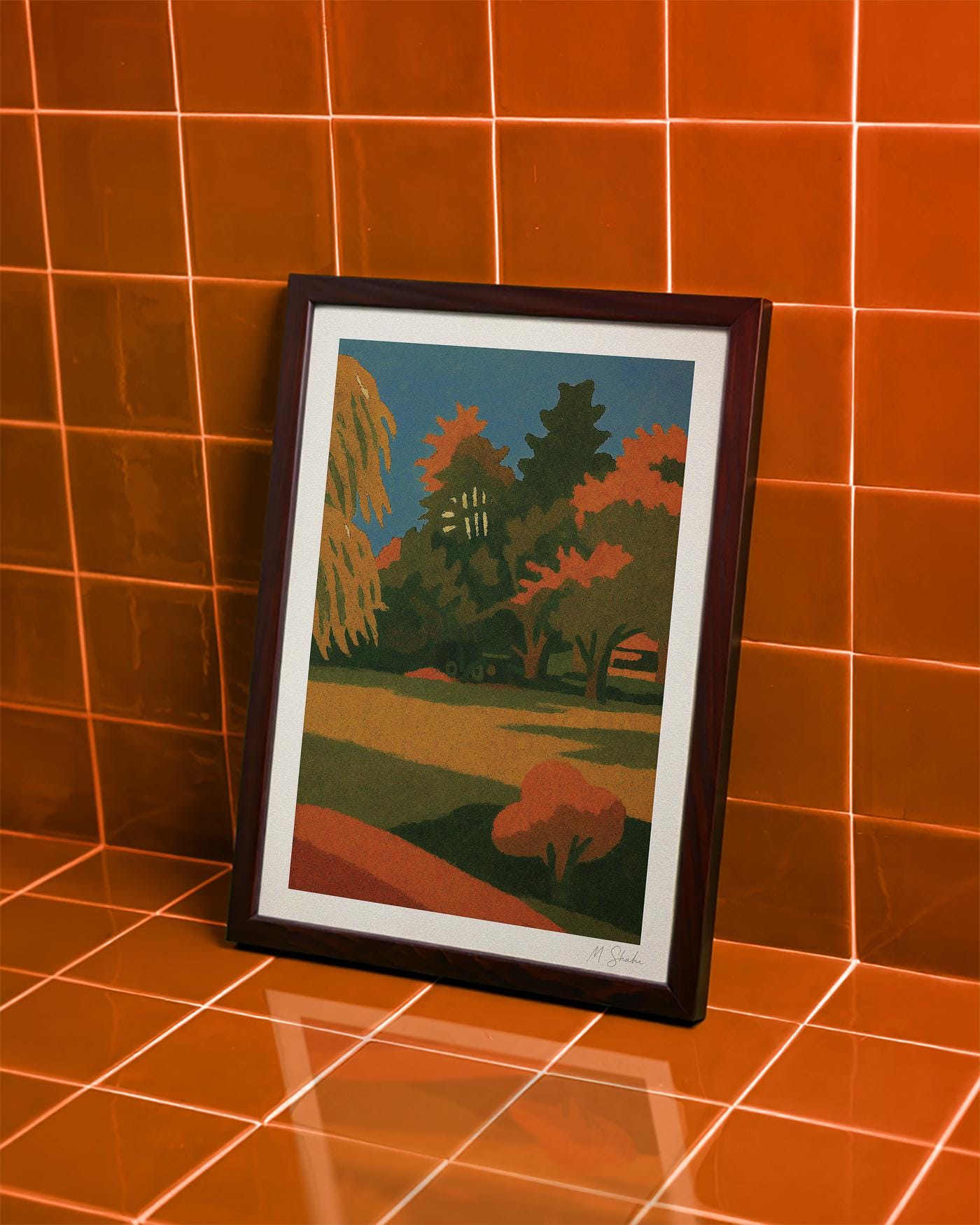 Golden Grove Art Print: Mid-Century Modern Landscape on Hahnemühle Paper