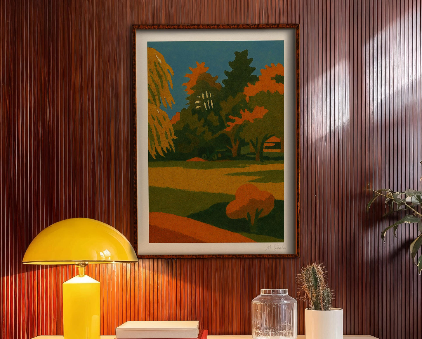 Golden Grove Art Print: Mid-Century Modern Landscape on Hahnemühle Paper