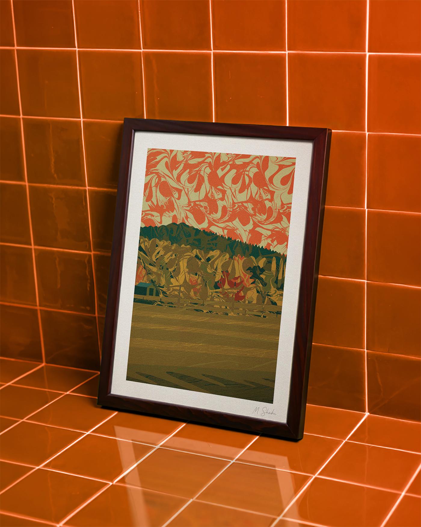 Lake District Fields Wall Art Print: Mid-Century Modern Abstract Giclée on Hahnemühle