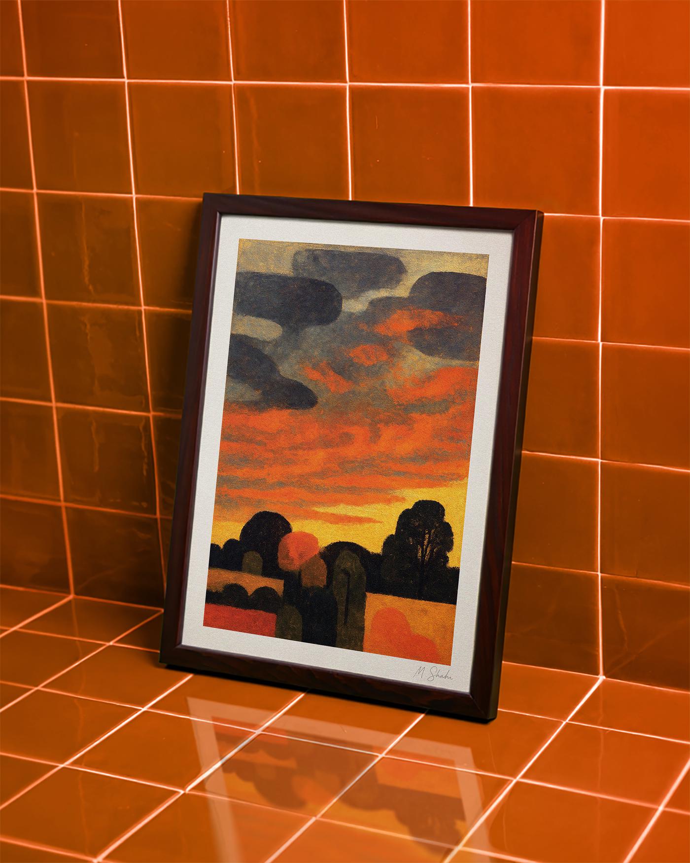 Mid-Century Modern Sunset Wall Art Print: Abstract Fire Dusk, Giclée on Hahnemühle