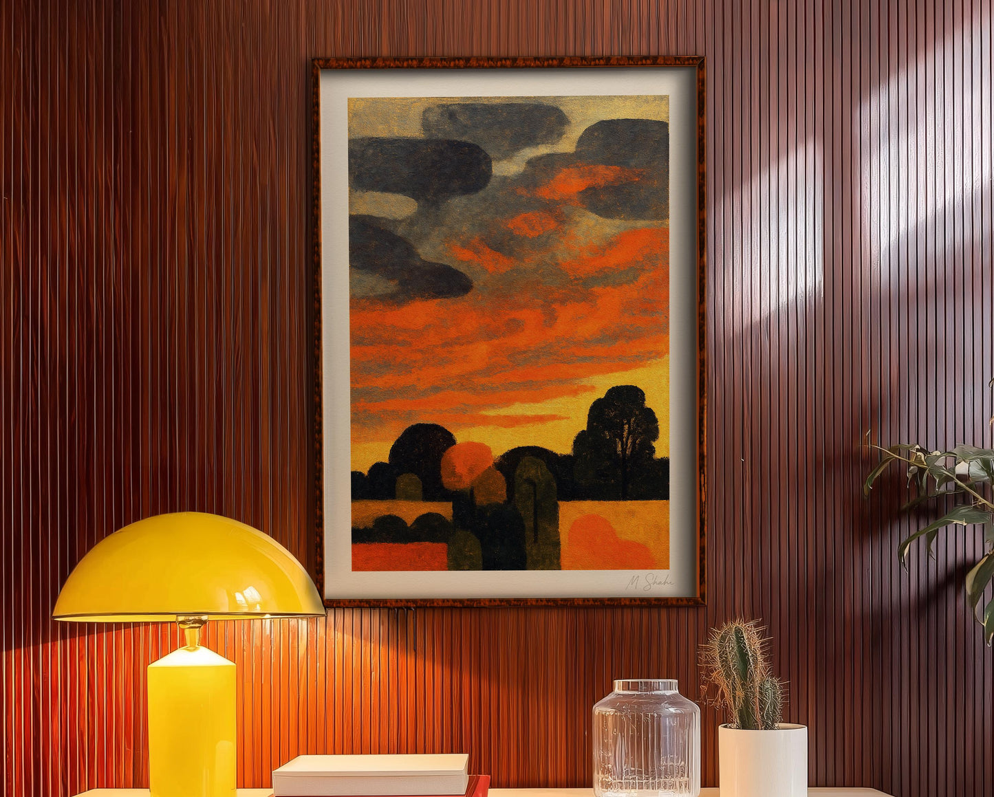 Mid-Century Modern Sunset Wall Art Print: Abstract Fire Dusk, Giclée on Hahnemühle