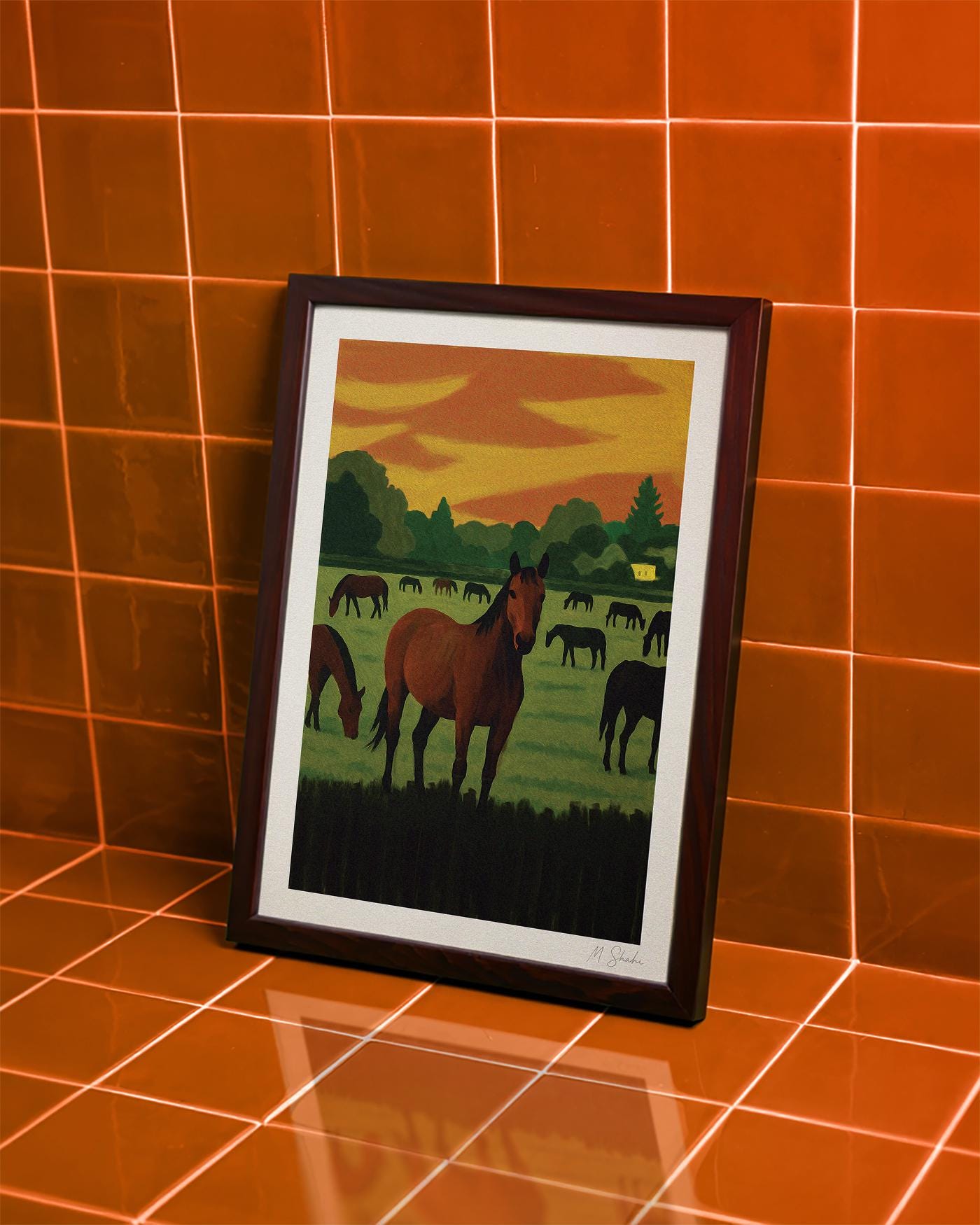 Mid-Century Modern Horse Wall Art Print: Abstract Landscape Art, Giclée on Hahnemühle