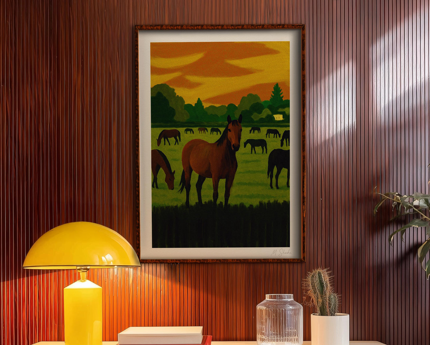Mid-Century Modern Horse Wall Art Print: Abstract Landscape Art, Giclée on Hahnemühle