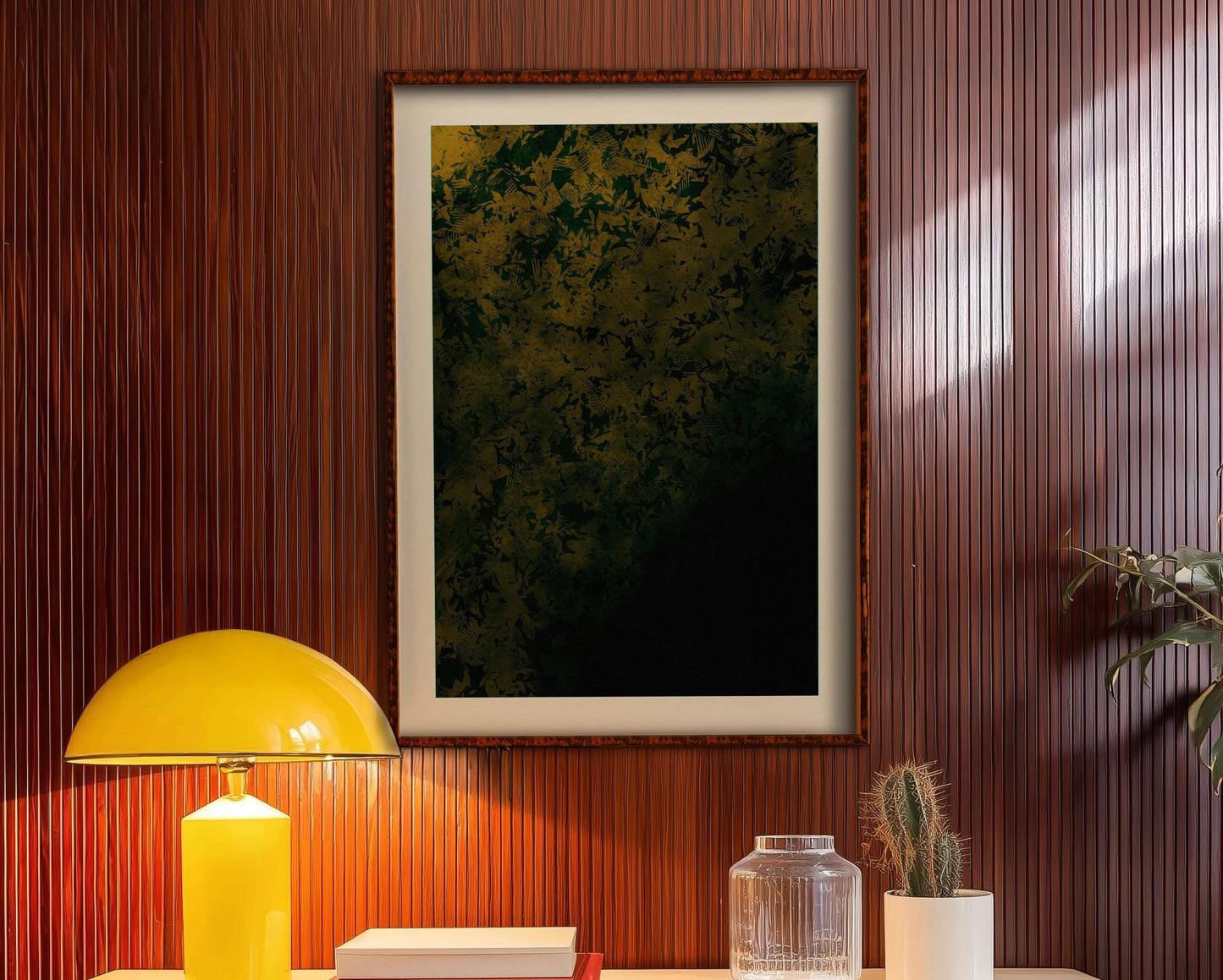 Abstract Mid-Century Shadowleaf Botanical Giclée Print: Olive, Moss and Black Wall Art