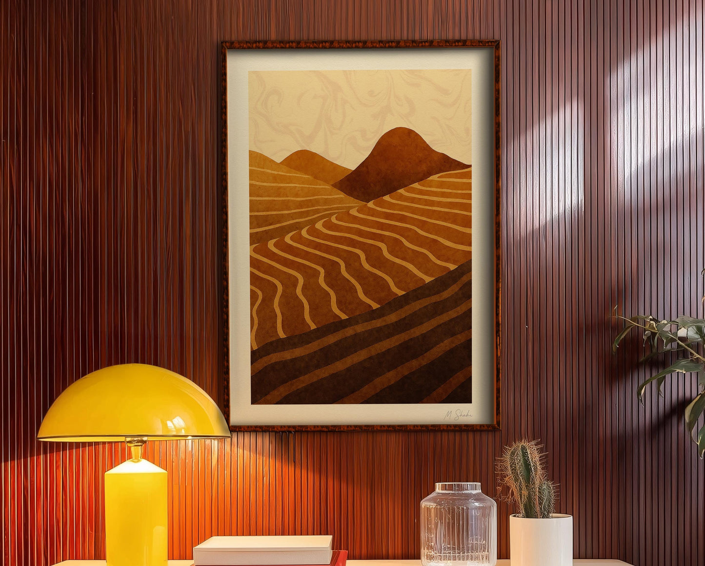 Mid-Century Abstract Landscape Print in Ochre and Sienna, Giclée Print on Hahnemühle
