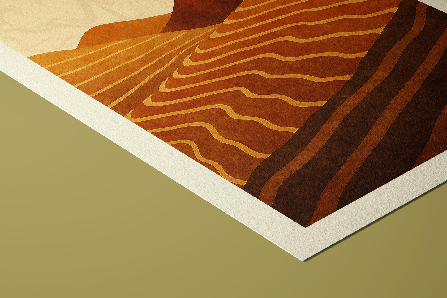 Mid-Century Abstract Landscape Print in Ochre and Sienna, Giclée Print on Hahnemühle