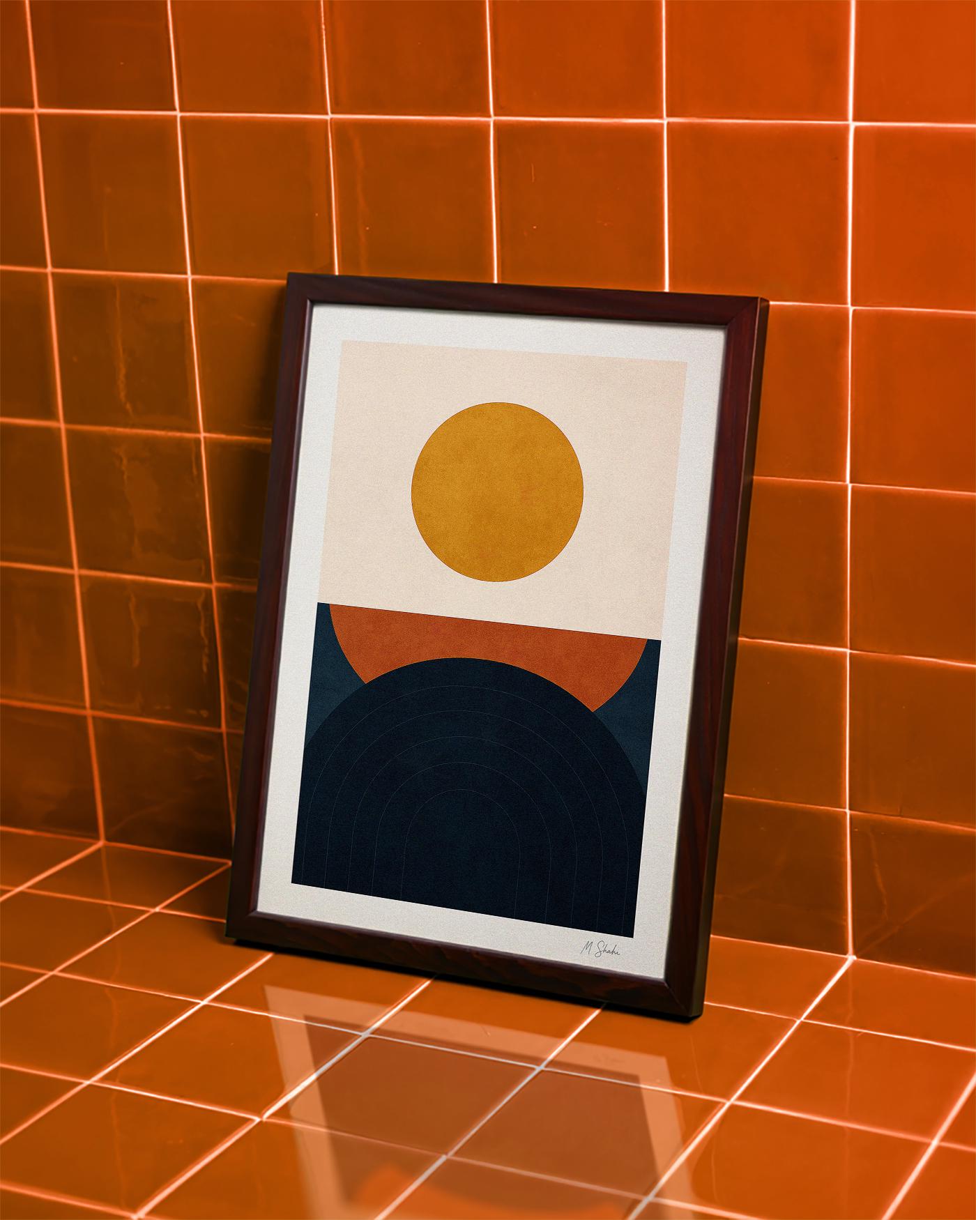 Mid-Century Geometric Giclée Art Print: Ochre, Rust and Navy Wall Art