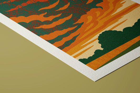 Mid-Century Modern Sunset Art Print: Amber Sky Giclée on Hahnemühle Paper