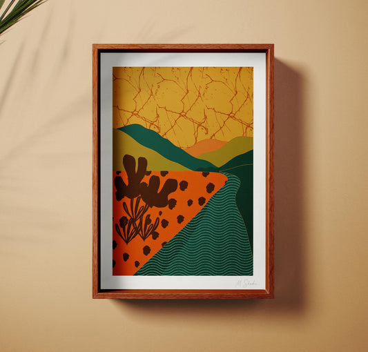 Mid-Century Modern Landscape Art Print: Abstract River Bend Giclée