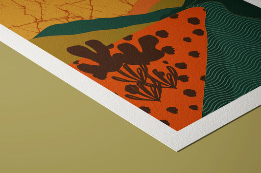 Mid-Century Modern Landscape Art Print: Abstract River Bend Giclée
