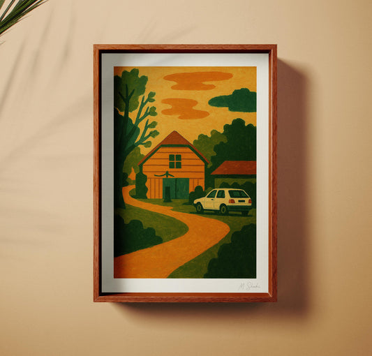 Mid-Century Modern Landscape Art Print: Homecoming, Giclée on Hahnemühle Paper