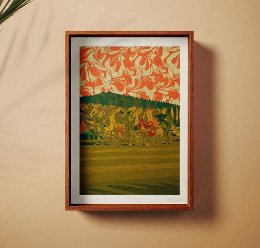Lake District Fields Wall Art Print: Mid-Century Modern Abstract Giclée on Hahnemühle