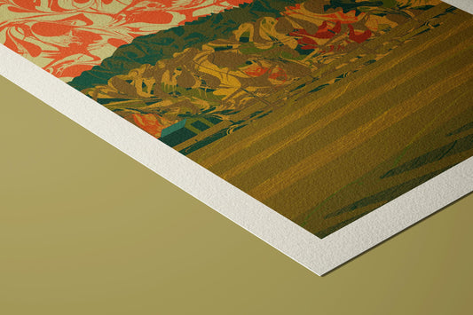 Lake District Fields Wall Art Print: Mid-Century Modern Abstract Giclée on Hahnemühle