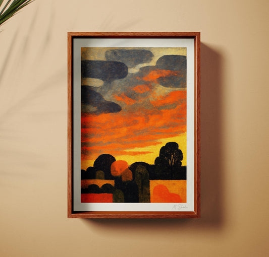 Mid-Century Modern Sunset Wall Art Print: Abstract Fire Dusk, Giclée on Hahnemühle