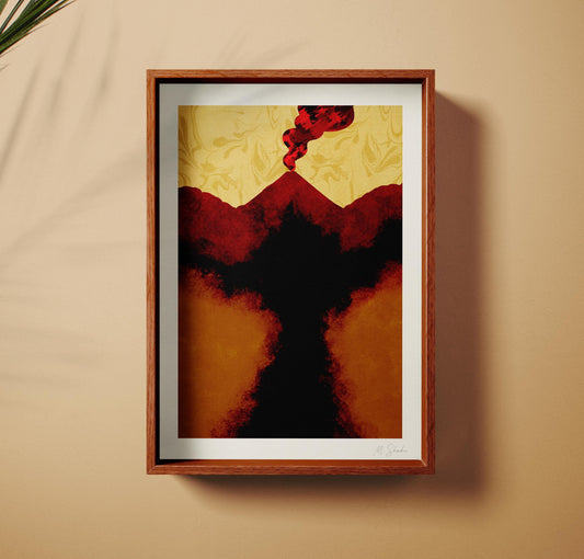 Mid-Century Volcano Art Print: Etna, Taormina Giclée Print on Hahnemühle