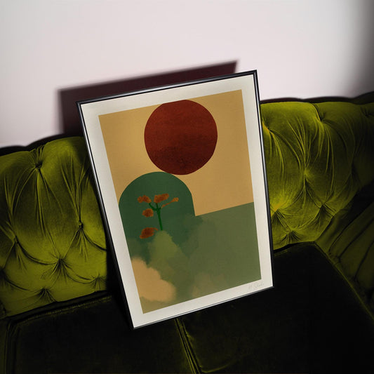 Mid-Century Landscape Wall Art Print: Sad Flower, in Rust, Sage and Ochre, Giclée Print