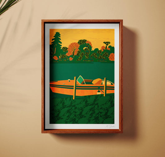 Mid-Century Modern Boat Art Print: Abstract Lake Giclée on Hahnemühle Paper