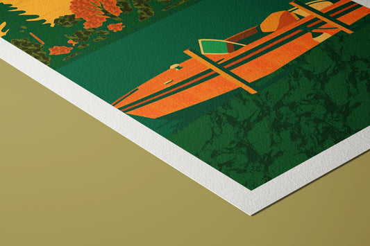 Mid-Century Modern Boat Art Print: Abstract Lake Giclée on Hahnemühle Paper