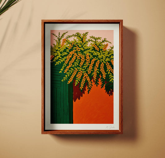 Terracotta Garden Art Print: Mid-Century Modern Giclée, Hahnemühle Paper