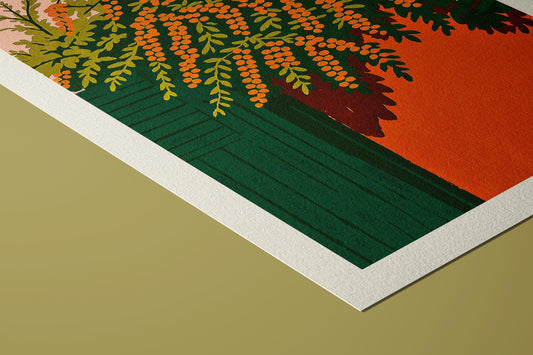 Terracotta Garden Art Print: Mid-Century Modern Giclée, Hahnemühle Paper